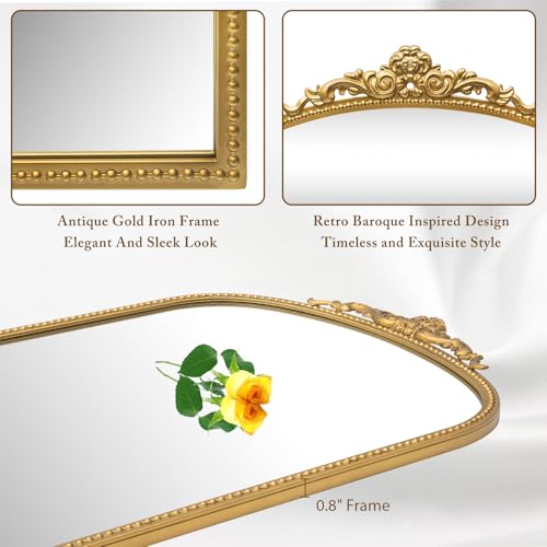 Antique Gold Arch Bathroom Mirror with Beaded Frame L766958