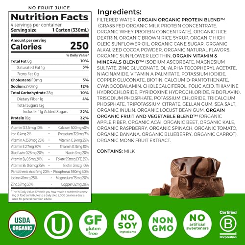 Organic Nutritional Protein Shake, Creamy Chocolate Fudge, 16g Whey Protein, 11 Fl Oz (12 Pack) H19601