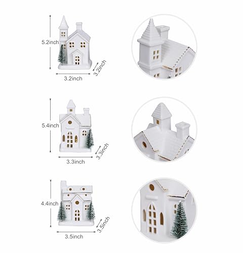 Ceramic Christmas Village Houses with LED Lights and Trees A1762