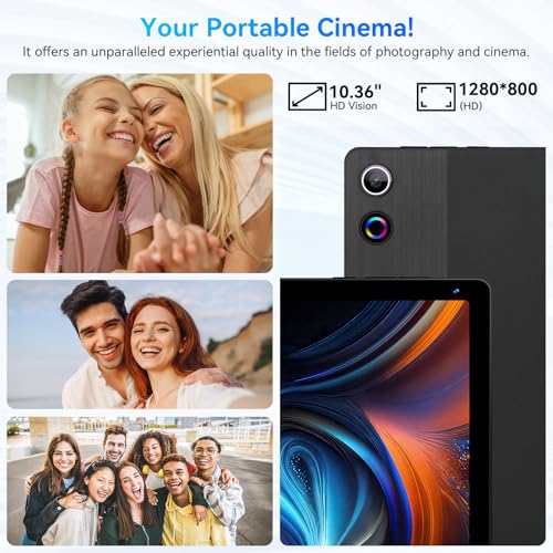 10.36 inch Android 14 Tablet, 16GB RAM 128GB ROM, 8-Core HD Display, Dual Camera, Black W914