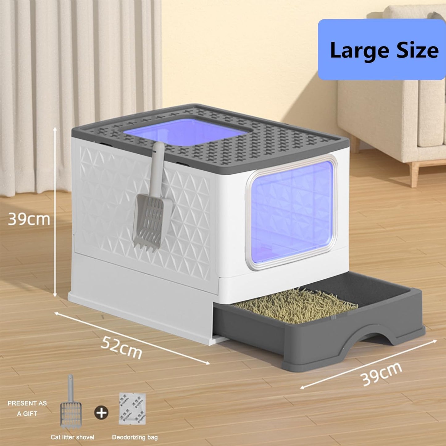 Foldable Cat Litter Box with UV and Litter Scoop G965134