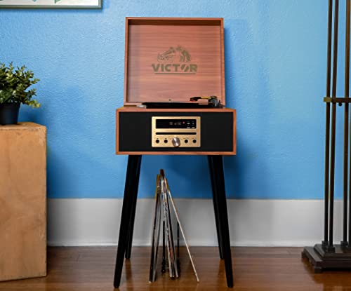 8-in-1 Turntable Music Center with 3-Speed Record Player, CD/MP3 Player, FM Radio, Bluetooth, USB Playback & Record, Built-In Stereo Speakers H868