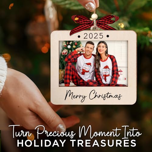 Christmas Ornament Picture Frame - Wooden Landscape Photo Frame for Tree U75225