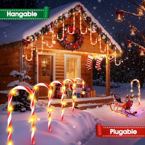 Solar Christmas Candy Cane Lights 24-Pack, Waterproof Outdoor Pathway Decor with 10 Modes Z926129