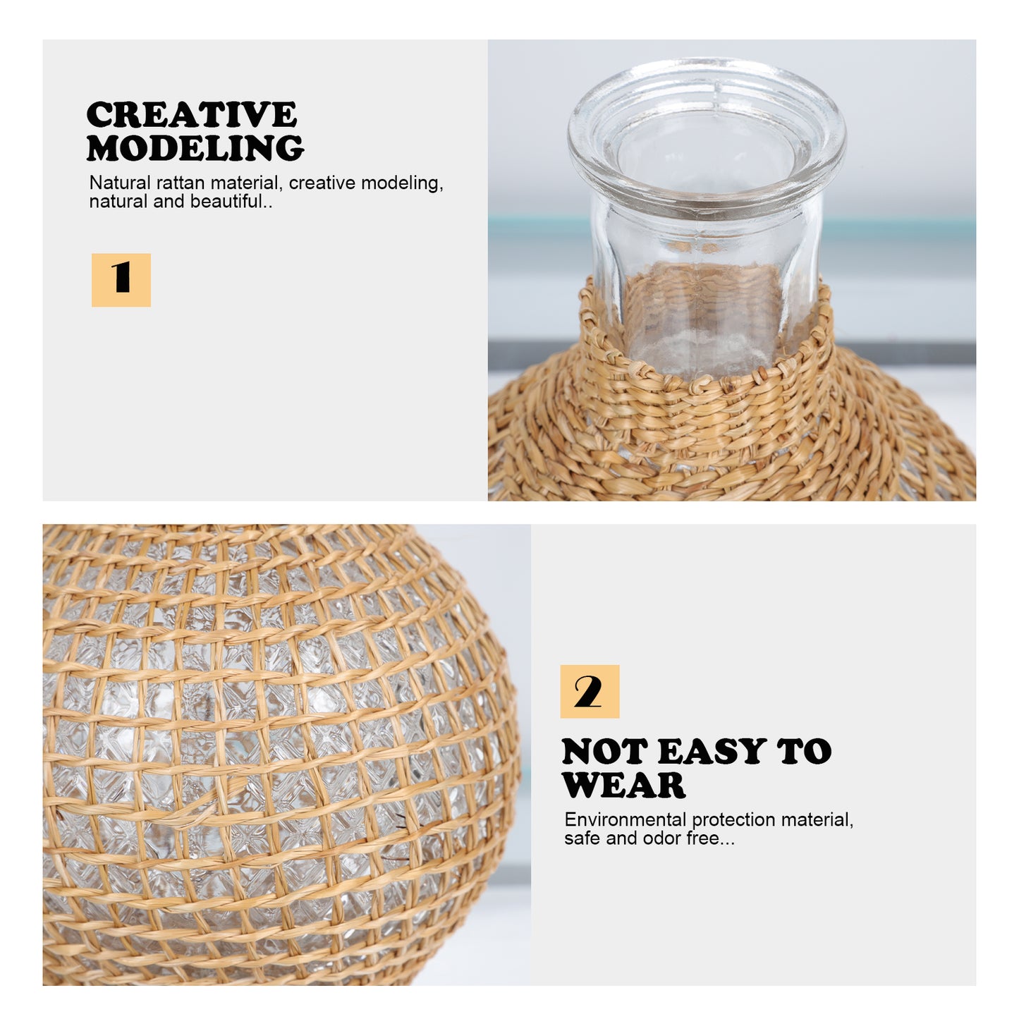 Rattan Glass Vase with Gold Terrarium Jar R58600