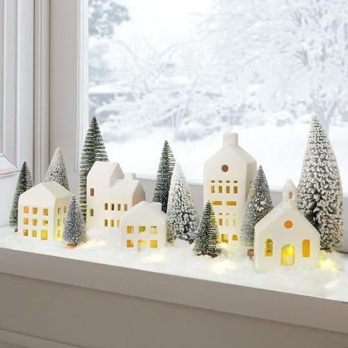 Ceramic Christmas Village Houses with LED Lights and Trees Z2651