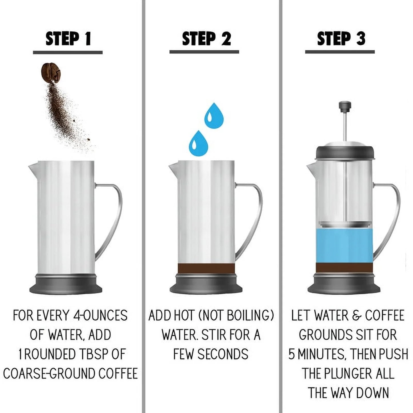 French Press Coffee Maker, 2 Cup Capacity, Silver with Wood Finish B48825