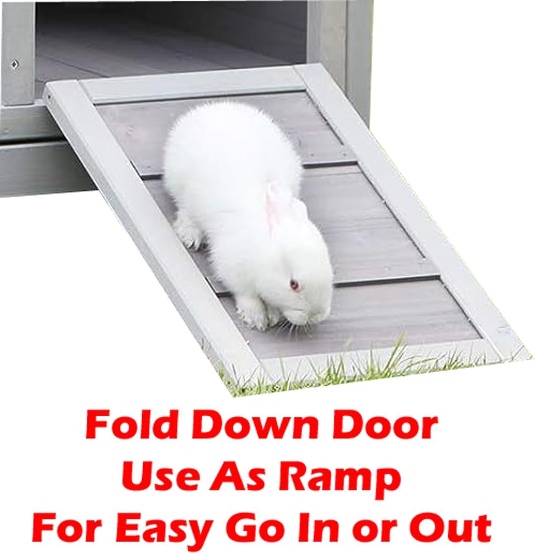 Wooden Rabbit Hutch with Wheels and Washable Tray X538