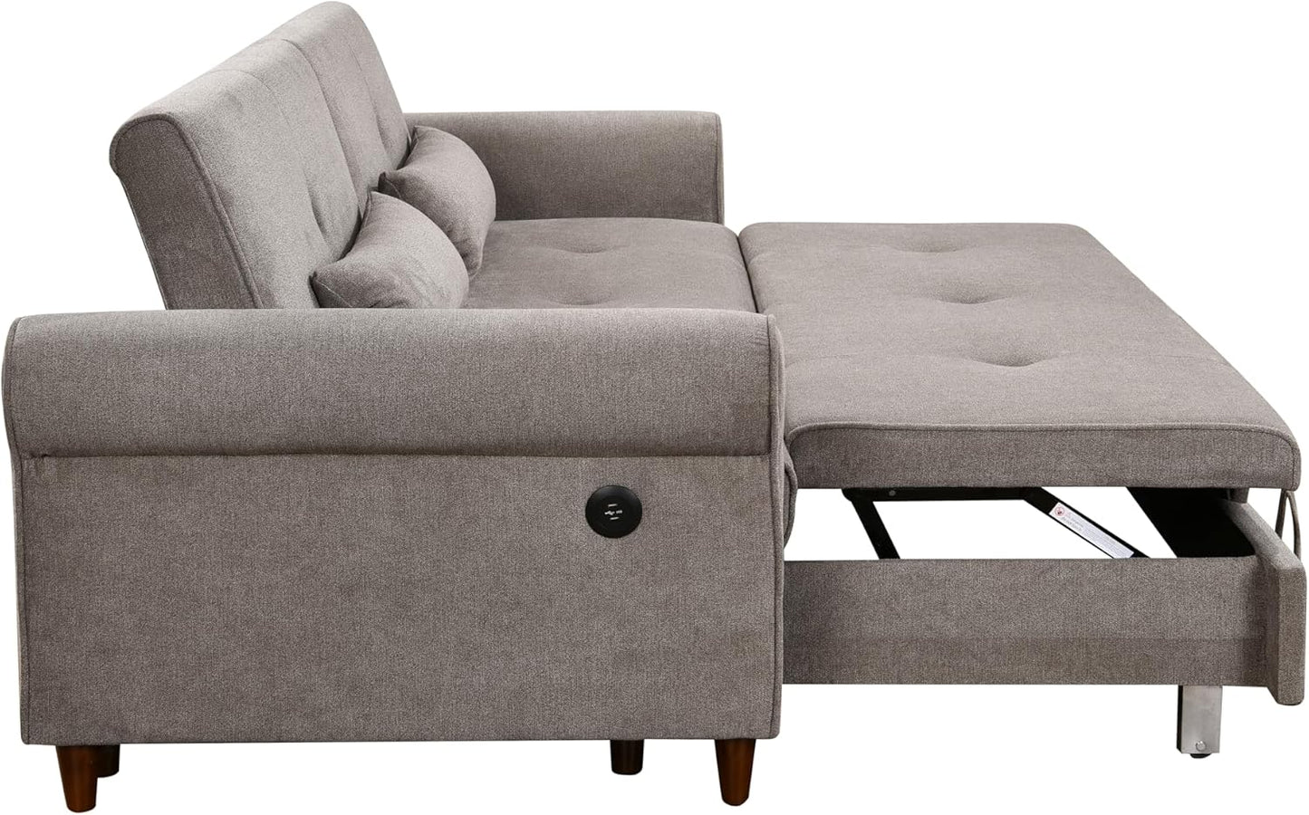 3 in 1 Convertible Sleeper Sofa Bed with Pullout Bed, 2 Pillows, USB Port, Brown J8526