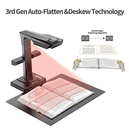 Book Scanner with Auto-Flatten, A3 Document Scanner, OCR, HDMI Support O9173
