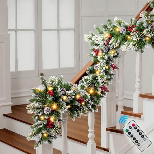 9ft Pre-Lit Christmas Garland with Pine Cones, Berries & Multicolor LED Lights B607