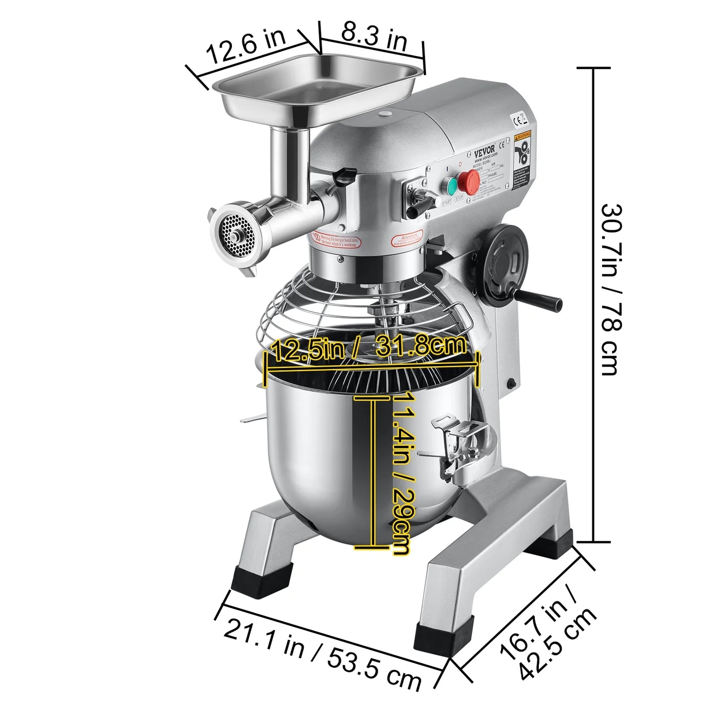 Commercial Stand Mixer, 20Qt Stainless Steel Bowl, 1100W, with Meat Grinder I5360