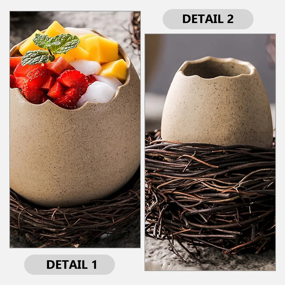 Small Ceramic Eggshell Vase Succulent Planter with Bird Nest L30520