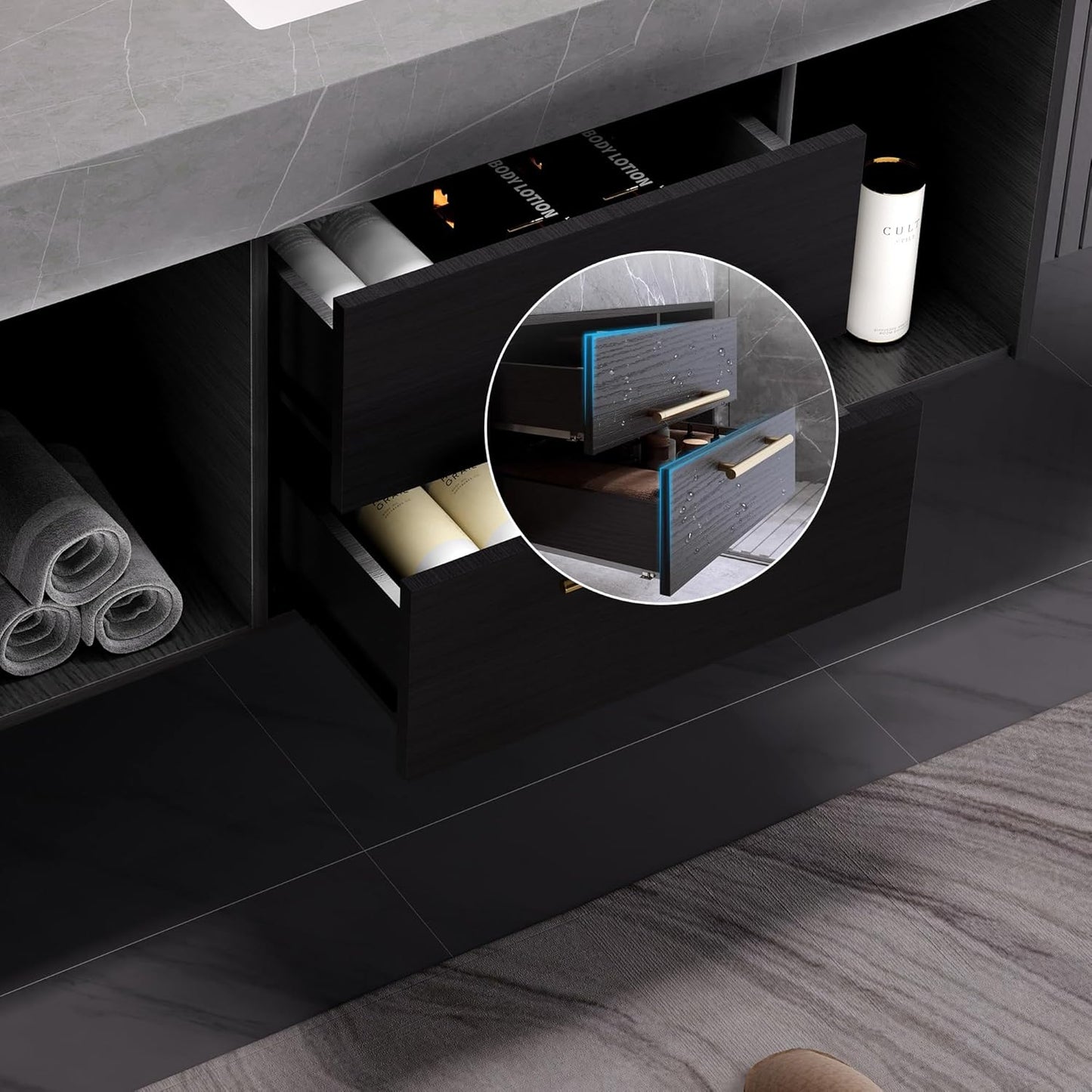 Bathroom Vanity with Sink, 39.4 Inches, Floating Design, 2 Cabinets, 2 Drawers P659255