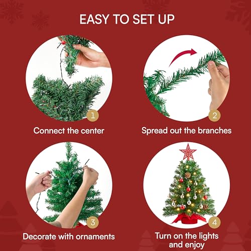 24" Mini Christmas Tree Tabletop Set with LED Lights and Ornaments V8406
