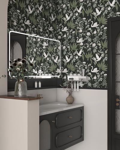 Peel and Stick Wallpaper Dark Green Vintage Floral Self Adhesive Removable B956