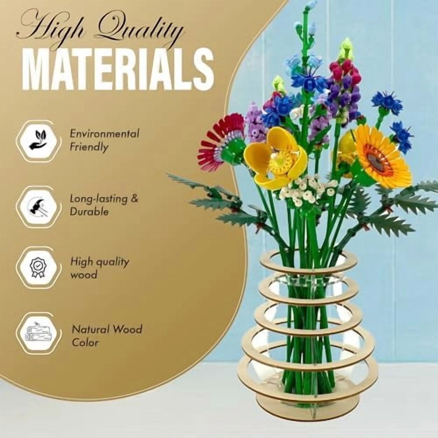 Wooden Vase for Lego Flower Bouquet Building Set S446014