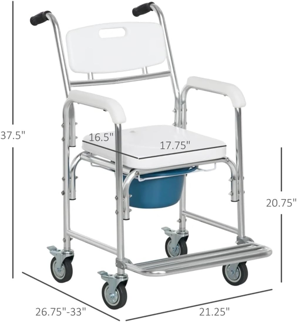 Shower Wheelchair with Commode, Lockable Wheels, Adjustable G369