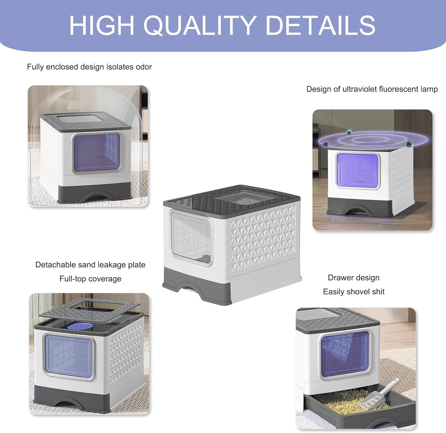 Foldable Cat Litter Box with UV and Litter Scoop G965134