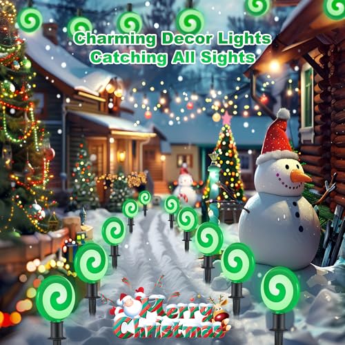 Unicorn Christmas Lollipop Pathway Lights, 10 LED Peppermint String Lights with Stakes M138626