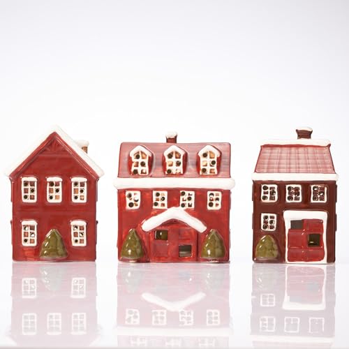 Ceramic Christmas Village Houses, Set of 3 Lighted, Hand Painted Indoor Decor C322437