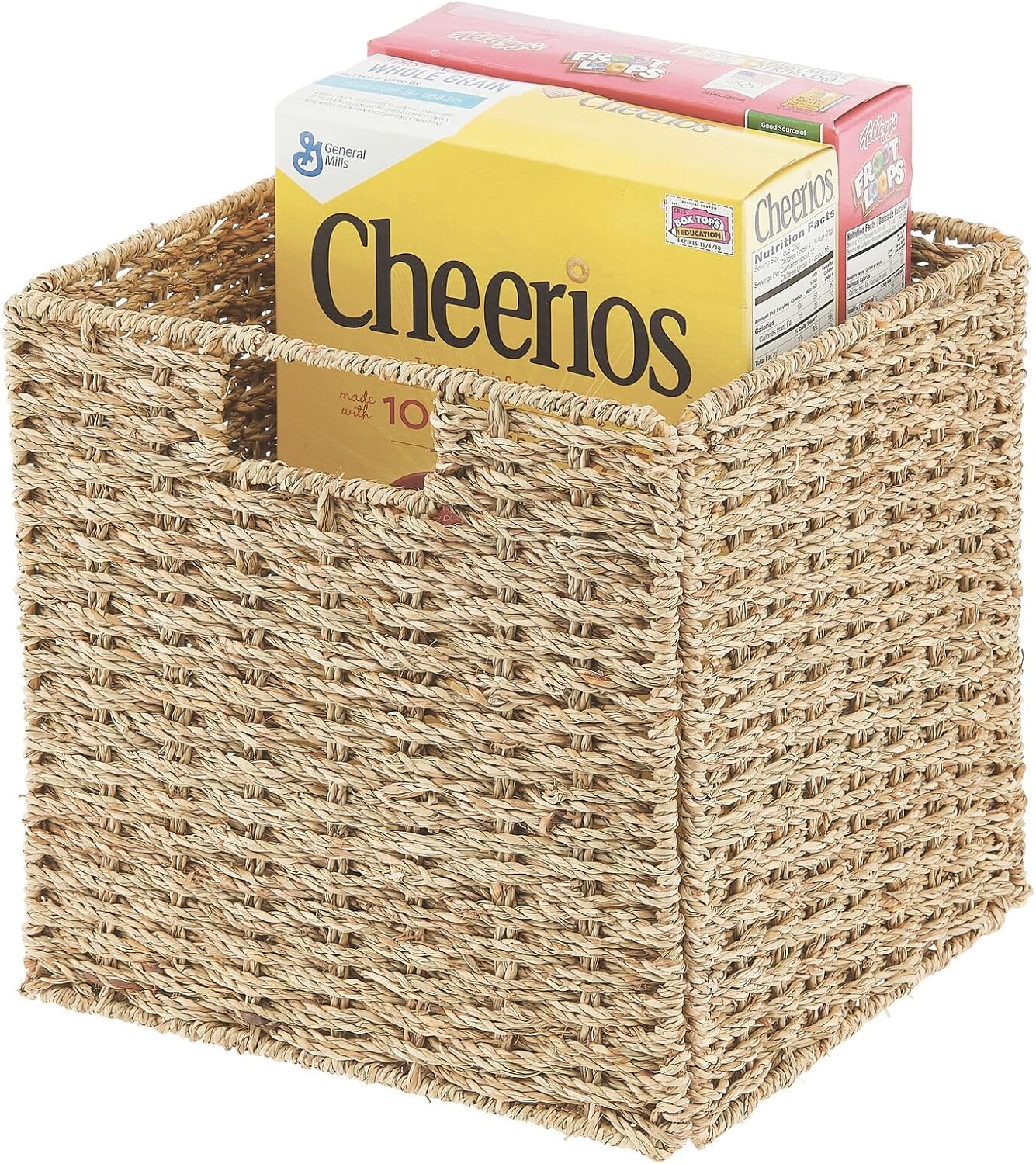 Seagrass Woven Cube Basket Organizer with Handles, 4 Pack, Natural/Tan Q244