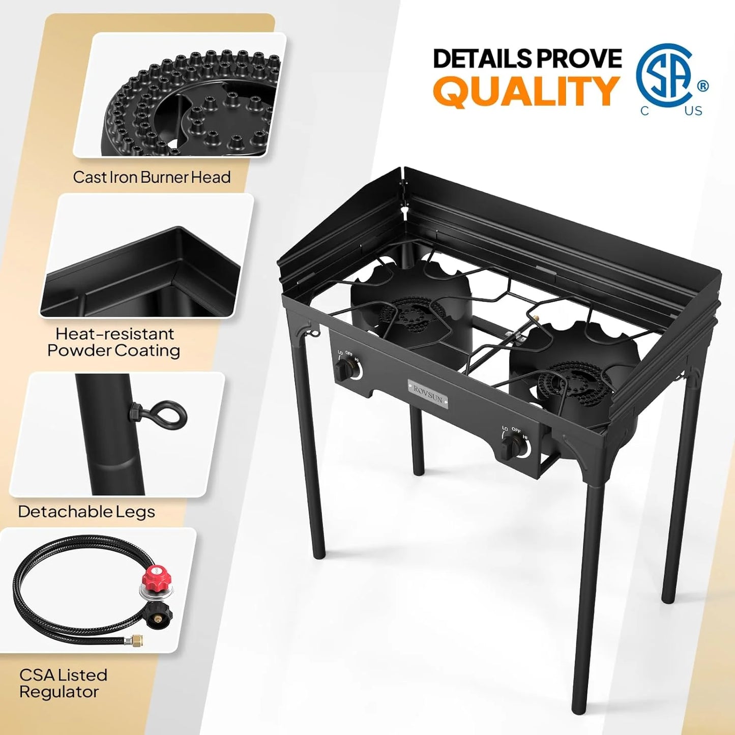 2 Burner Outdoor Propane Gas Stove with Windpanel, Carrying Bag & Regulator P355