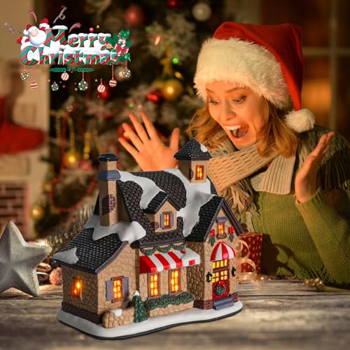 Ceramic Christmas Houses with Warm LED Light S1149