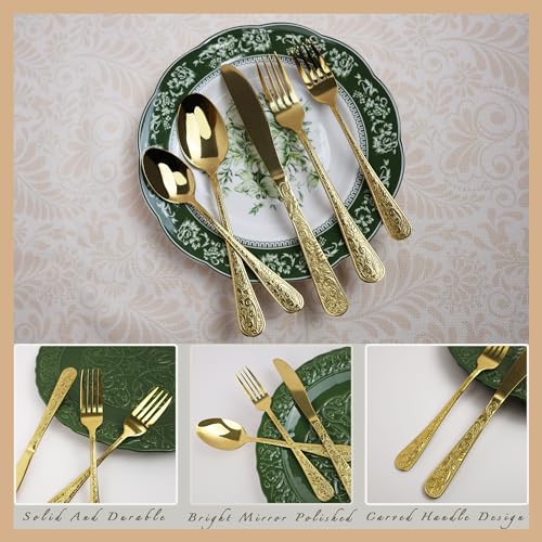 Gold Stainless Steel 20 Piece Flatware Set with Fork, Spoon and Knife H727243