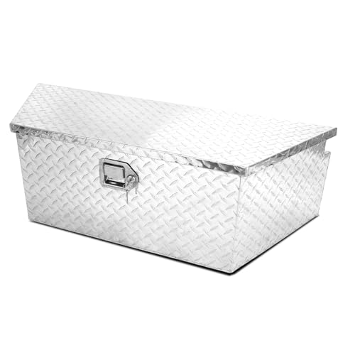 Aluminum Stripes Trailer Storage Box Trailer Tool Box,Chrome Lock,Waterproof Storage Tool Box,39"X16.5"X12",Black