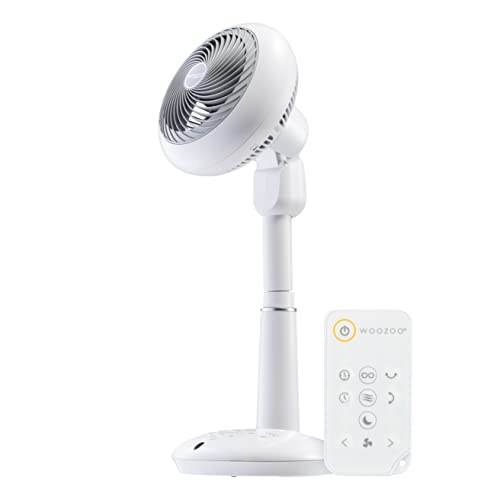 IRIS USA WOOZOO Fan, Pedestal Standing Fan with Remote, 360 Oscillating Fan, 12 Speeds, Low Noise DC Motor, 8h Timer, Touch Panel, Height Adjustable, White/Gray
