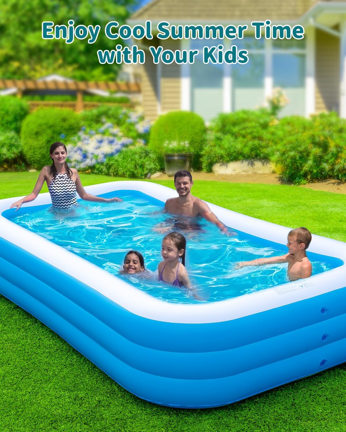 Inflatable Pool with Pump for Adults, Backyard Summer Swimming Pool V24665