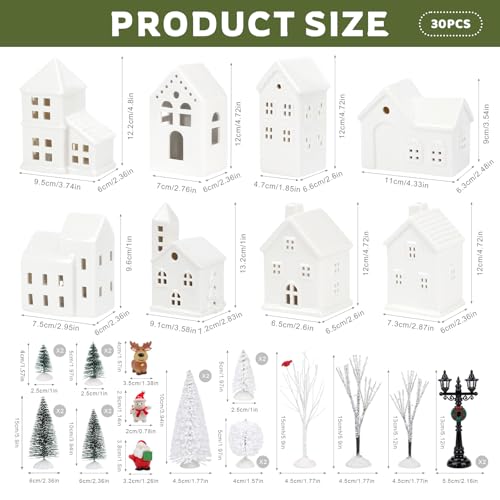LED Christmas Village Set with 8 Ceramic Houses and 17 Trees B5196