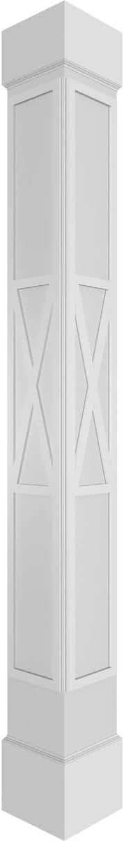 Ekena Millwork 8"W x 8'H Craftsman Classic Square Non-Tapered X-Board Farmhouse Fretwork Column w/ Standard Capital & Standard Base
