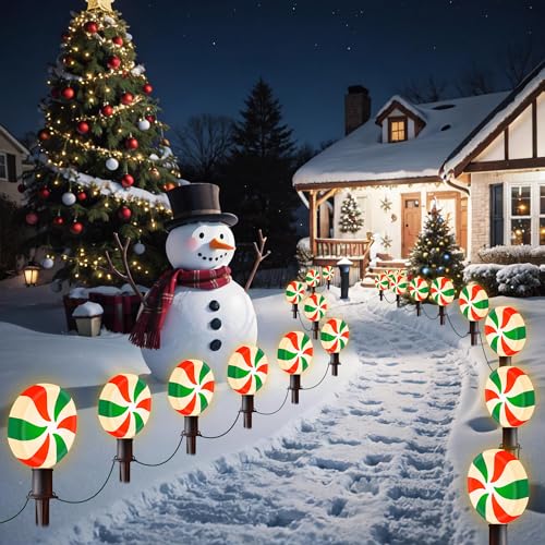 Unicorn Christmas Lollipop Pathway Lights, 10 LED Peppermint String Lights with Stakes M138626