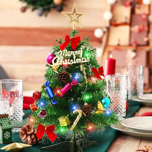 20 Inch Christmas Tabletop Tree with LED Lights and Star Topper G349566