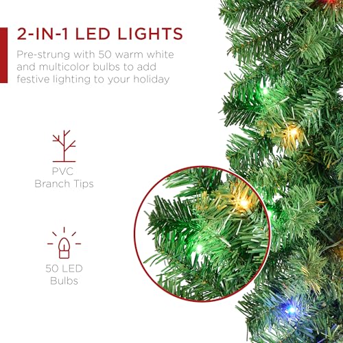9ft Pre-Lit Christmas Garland for Stairs, Fireplace with 50 Lights W212