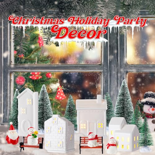 Ceramic Christmas Village Set with LED Houses and Trees N2555