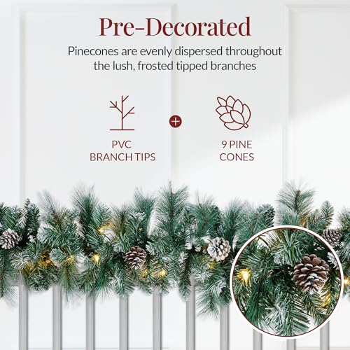 9ft Pre-Lit Christmas Garland for Stairs, Fireplace with 50 Lights W212