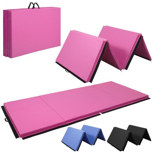 WF Athletic Supply 10' x 4' 4-Fold Folding Exercise Mat w/Carrying Handles & Velcro Design, 2 or 3 Inch Foldable Gym Mat, Folding Foam Workout Mat for Gymnastics, Yoga, MMA, 10P Free, Multi Colors