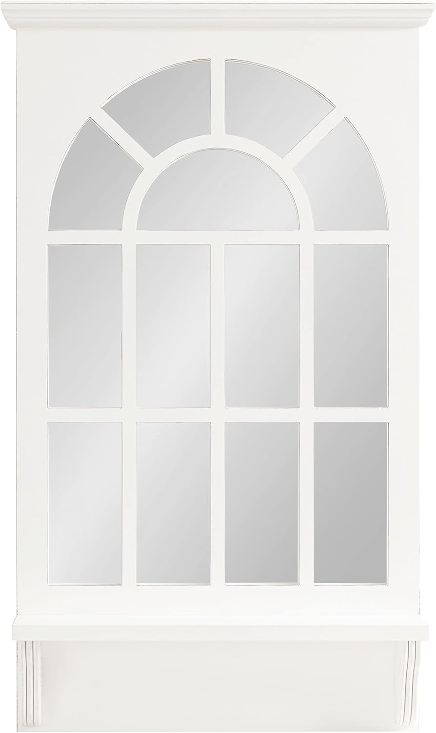 Arched Wall Mirror with Shelf, White, 21 x 36 Z141328