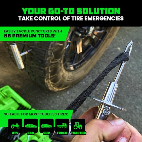 Tire Repair Kit 86-Piece Heavy Duty Tubeless Tire Plug Tools for Car Motorcycle ATV UTV RV Trailer J124990