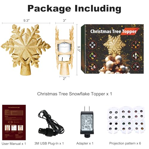 Silver 3D Glitter Christmas Tree Topper with LED Rotating Lights Q176