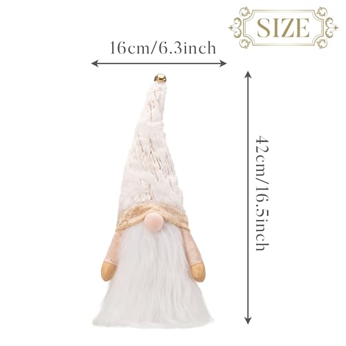Lighted Christmas Tree Topper Gnome with Timer, 16.5 Inch, White and Gold, LED Lights M99012