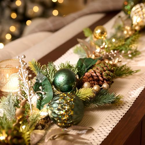 Christmas Garland with Lights, 6Ft Prelit for Mantle, Stairs Railing, Green Gold R97358