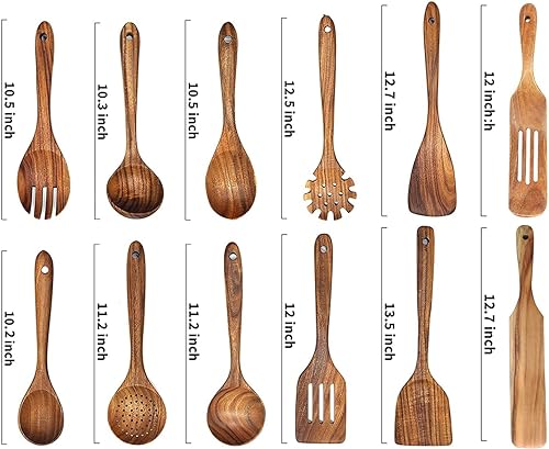 Christmas Wooden Spoons for Cooking, 10 Pcs Natural Teak Kitchen Utensils Set S557967