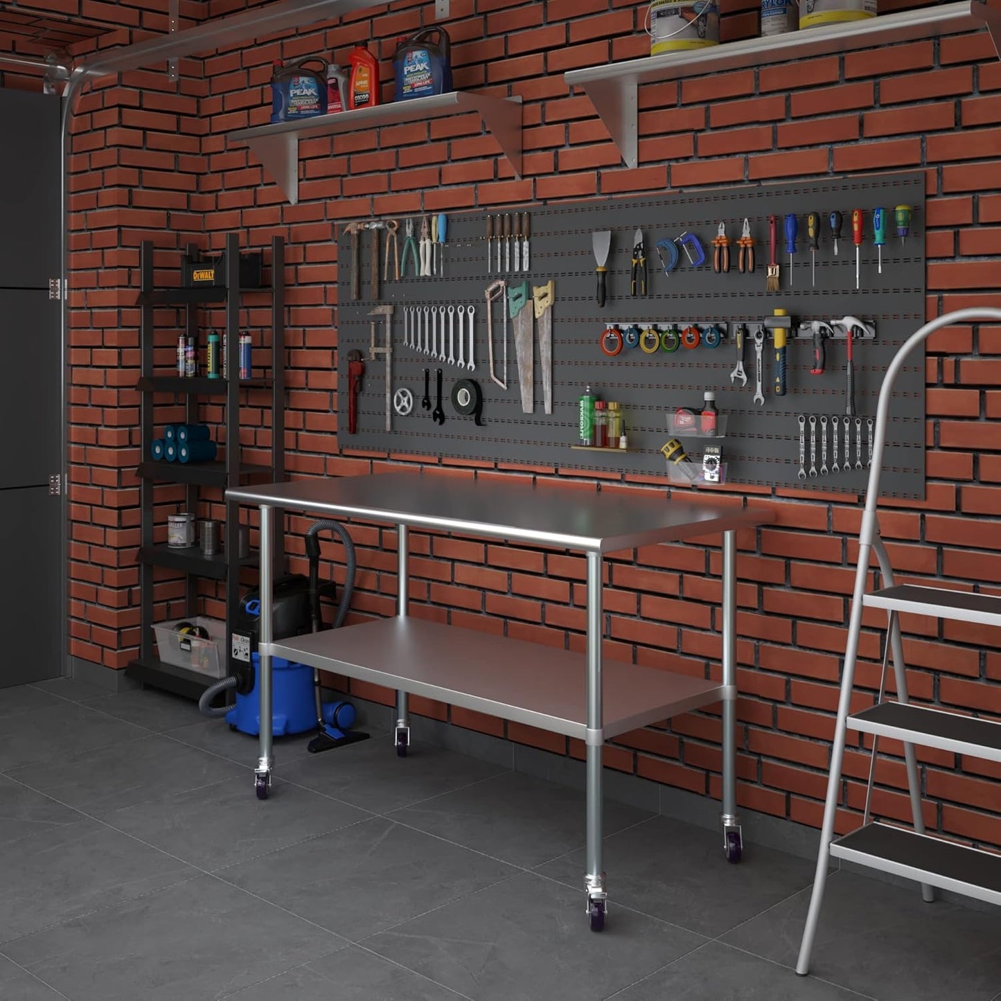 Stainless Steel Work Table with Under-Shelf and 4 Wheels A917297
