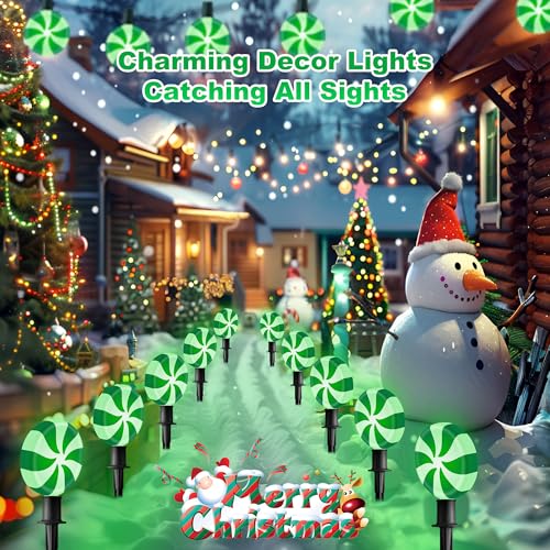 Unicorn Christmas Lollipop Pathway Lights, 10 LED Peppermint String Lights with Stakes M138626
