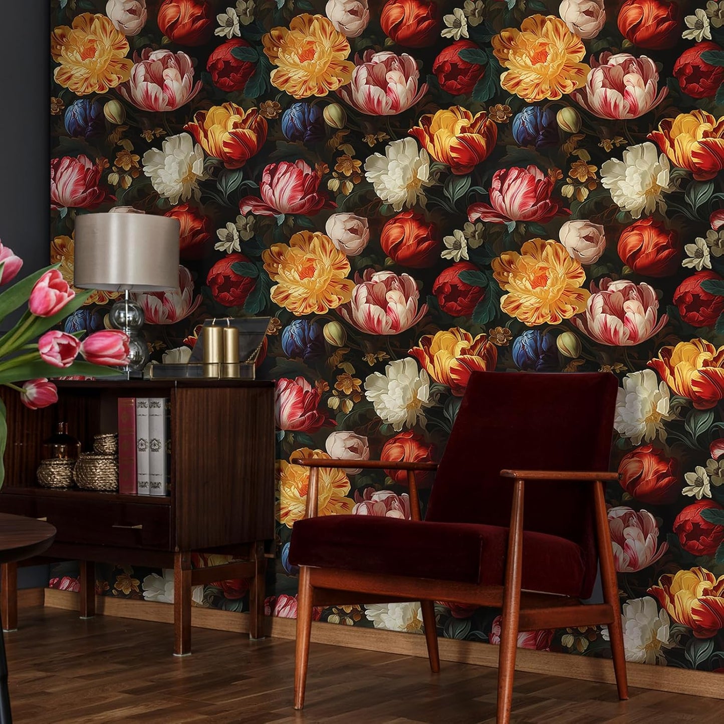 Antique Tulips Floral Peel and Stick Wallpaper for Bedroom Bathroom N48948