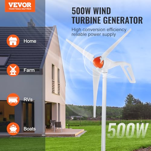 500W Wind Turbine Generator, 12V Wind Turbine Kit with MPPT Controller, 3-Blade, Adjustable Windward Direction M787